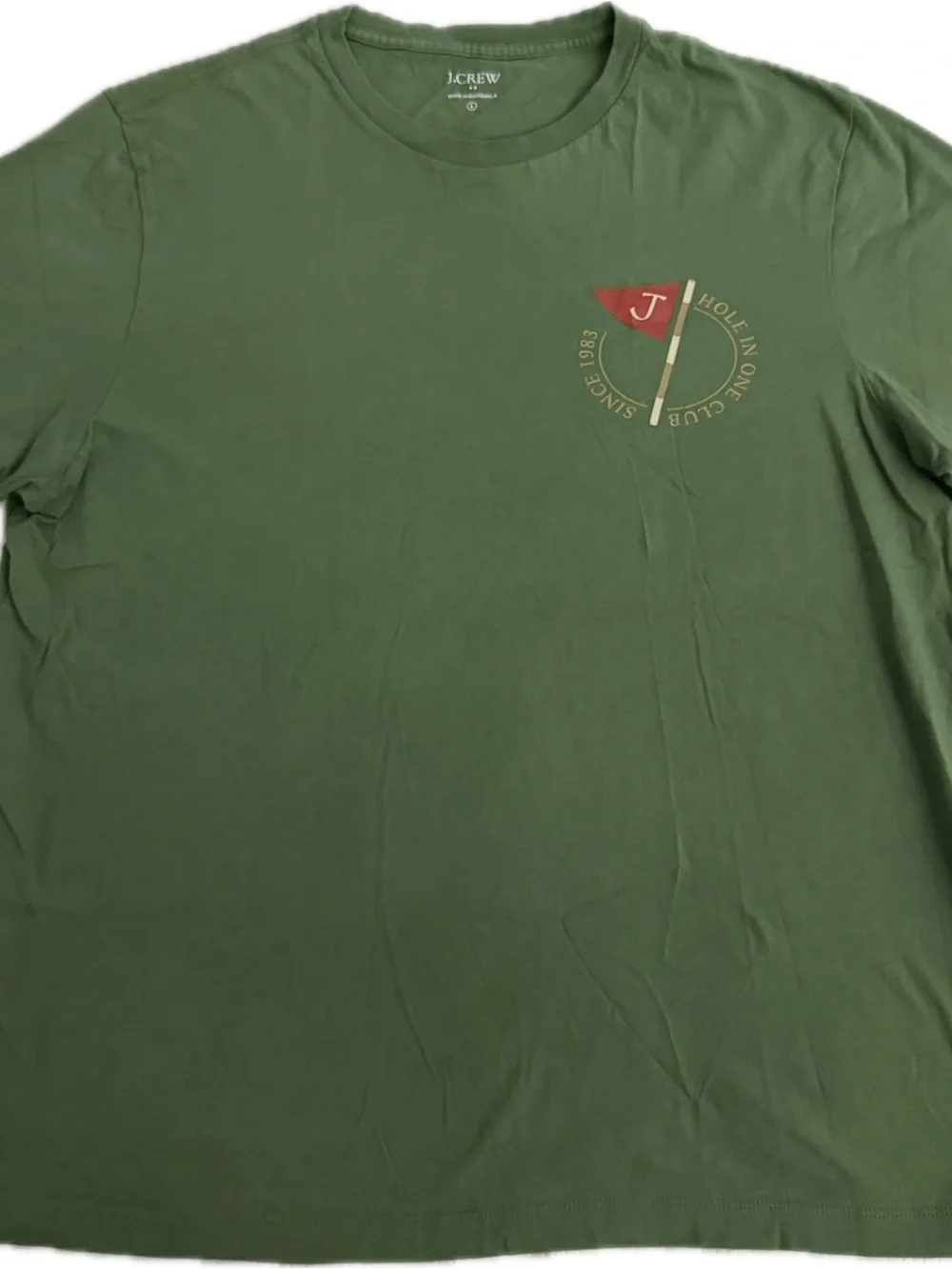 J. Crew Olive Green Long-Sleeve Tee with Red Golf Flag Graphic
